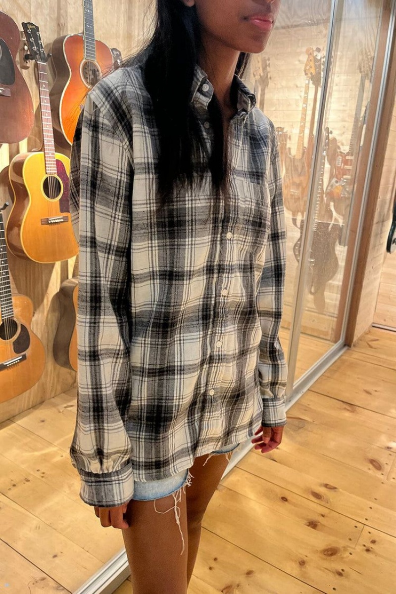 Hauts Brandy Melville Hazel Flannel Noir Blanche | IYT-55468427